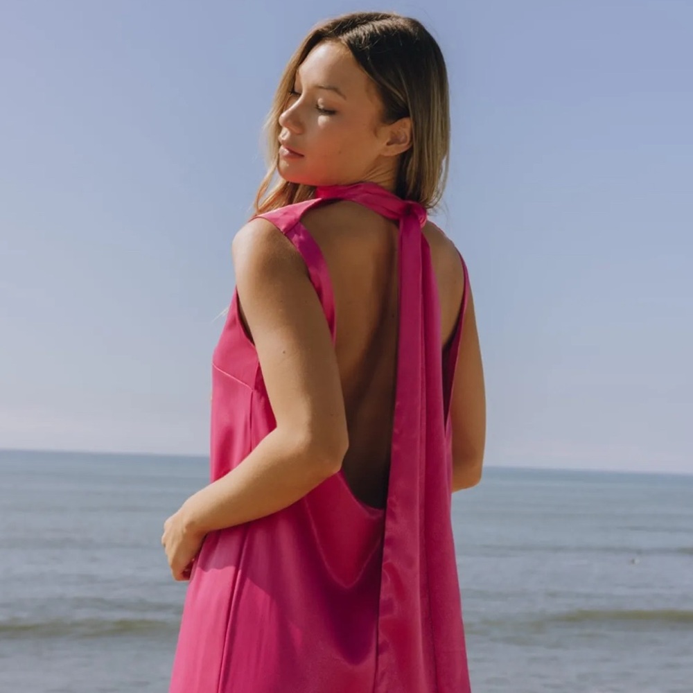 Daily Drills Vibrant Pink Backless Dress
